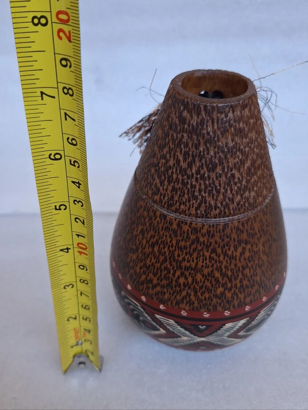 Vintage Handcrafted Cocowood Vase Handpainted Boho